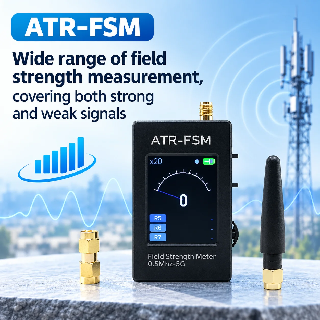 ATR-FSM Portable Handheld Field Strength Meter 0.5MHz-5GHz Wideband Electromagnetic Signal Detector +50dBm~-70dBm