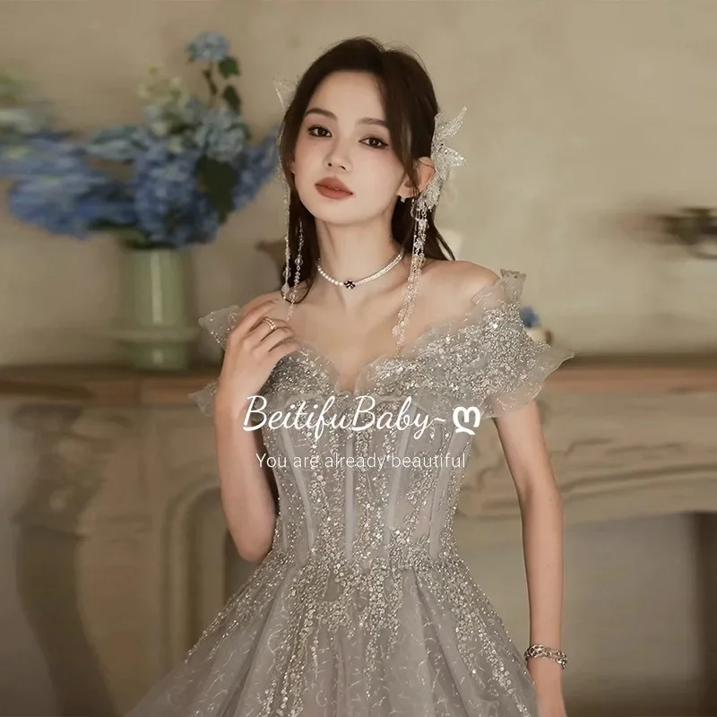 Women's Evening Dresses Vestidos Elegantes Princess Style Ruffles Off The Shoulder Ball Gown Dress for Women Vestidos De Fiesta