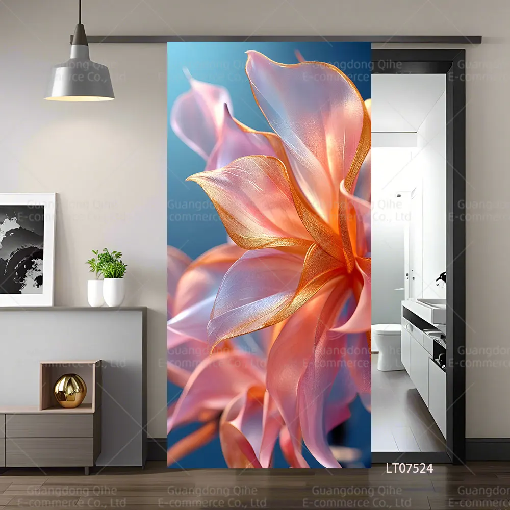 Art Floral Door Sticker Self Adhesive Removable Watercolor Flower Door Wrap Peel and Stick Full Door Cover Decal for Home Decor