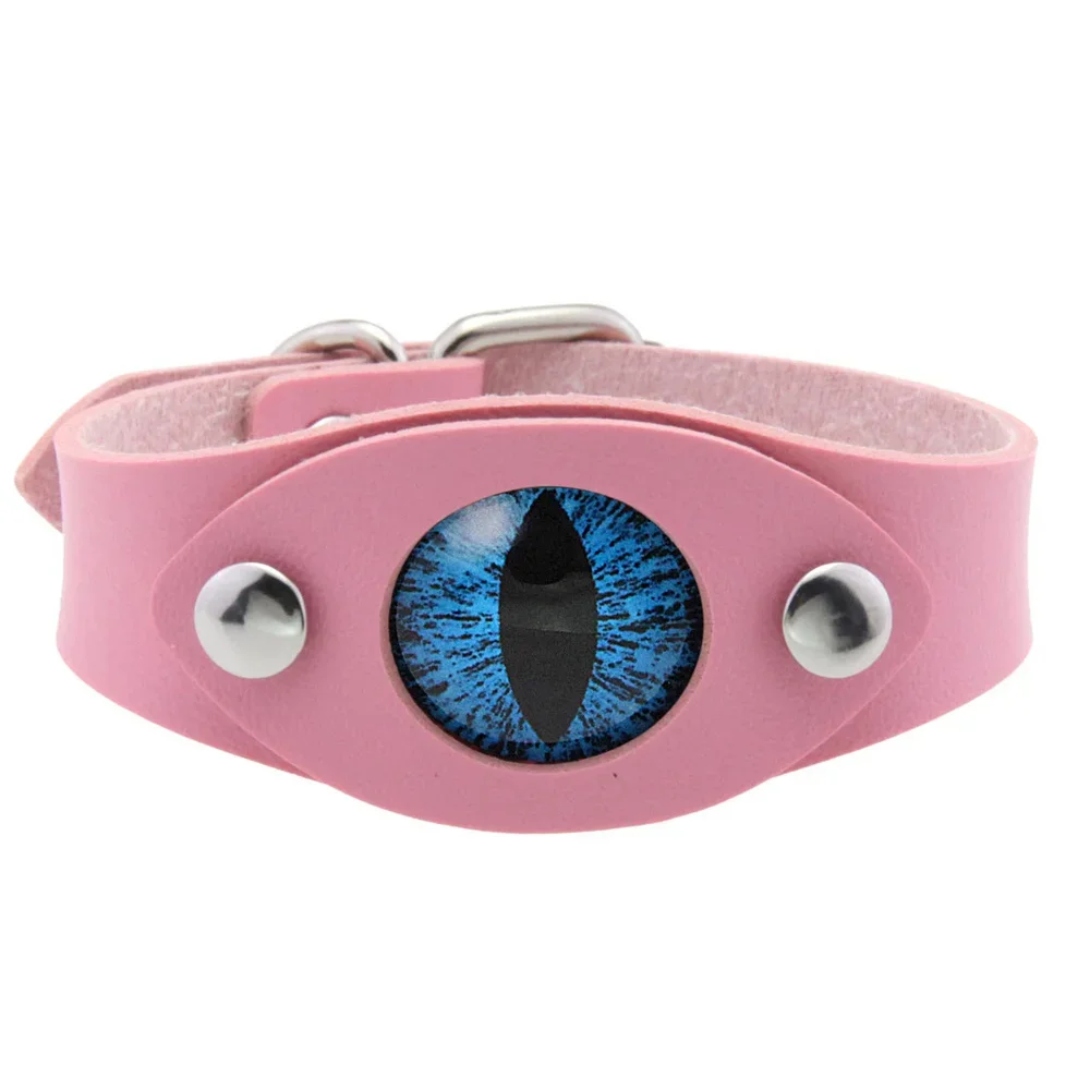 Fashion New Red Blue Eye Leather Bracelet Punk Rock Adjustable Bangle Wristband PU Leather Accessory