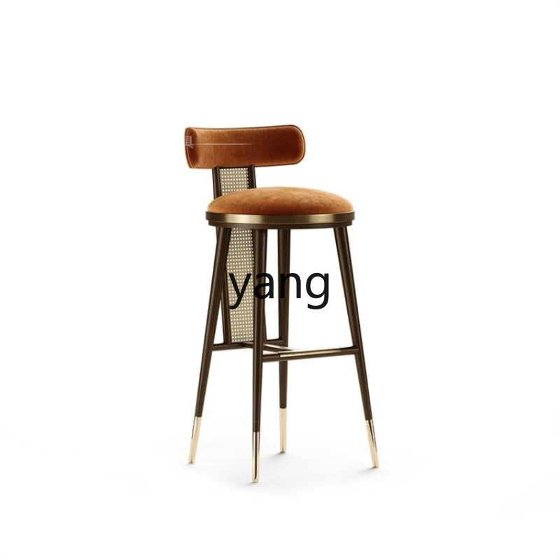 Yjq Modern Chinese Solid Wood Rattan Bar Chair High Chair Cafe Bar Home Stool