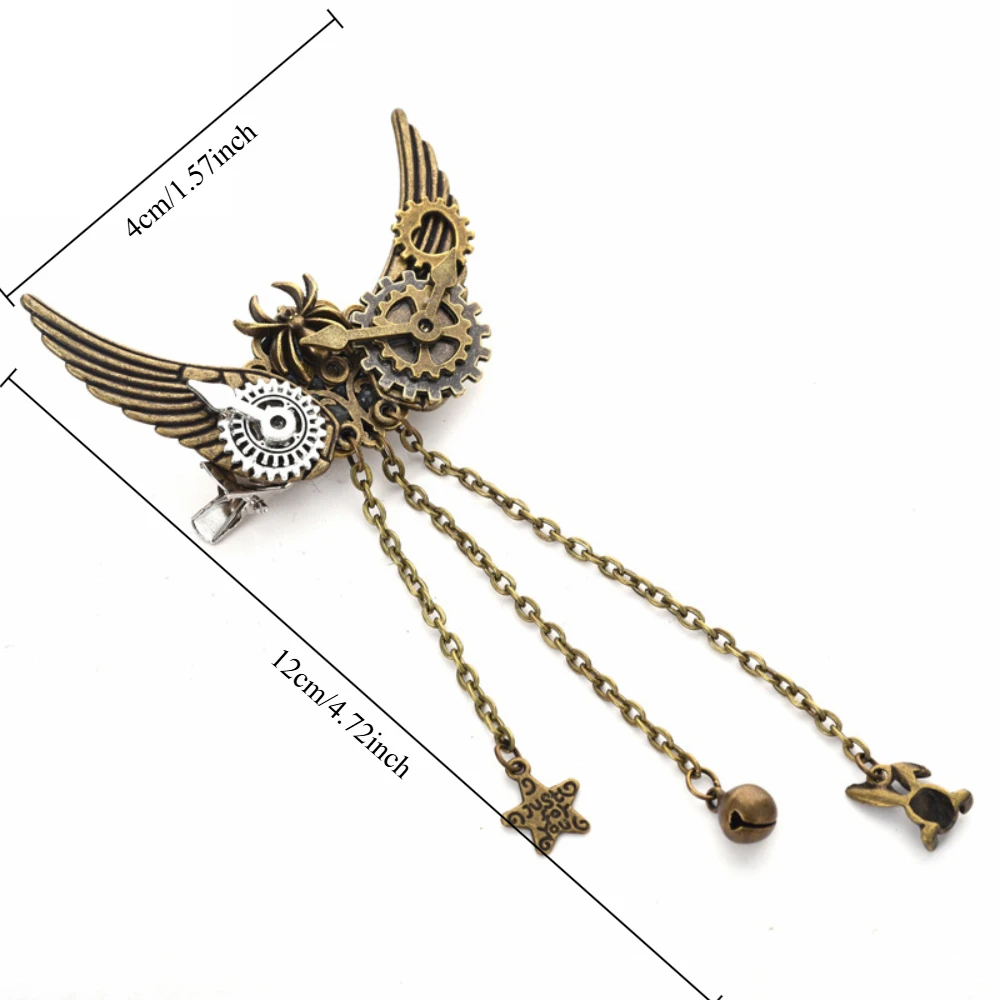 Steampunk Style Wing Gear Brooches Retro Mechanical Style Chain Tassel Brooch Punk Star Bell Rabbit Lolita Pin