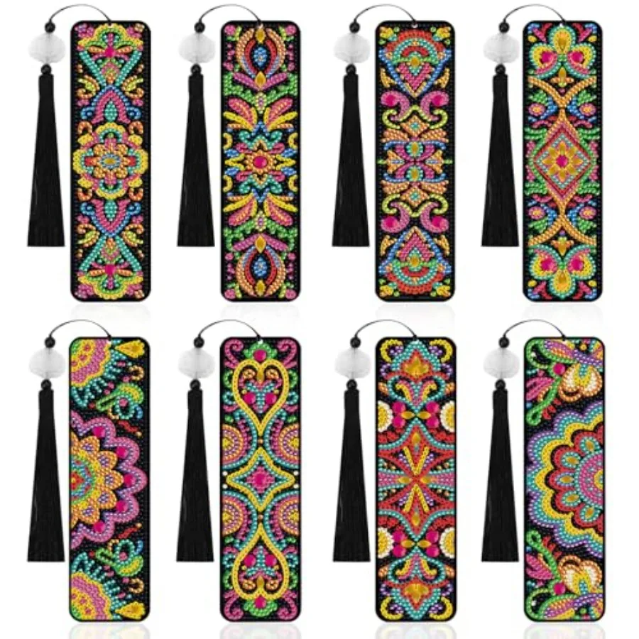 

8 Pcs Diamond Art Bookmarks Kits for Adults with Tassel 5D DIY Book Marks Dimond Art Paintings Gem Art Diamond Painting Bookmar