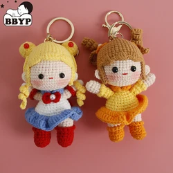 LLavero de princesa de ganchillo hecho a mano de dibujos animados, adornos de animales de dibujos animados, adornos de bolsa terminados, príncipe de punto