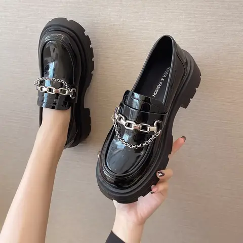 Comemore Women Platform Black Shoes 2021 Fashion Female Loafers For Woman Pu Leather Casual Moccasin Soft Comfortable Black New