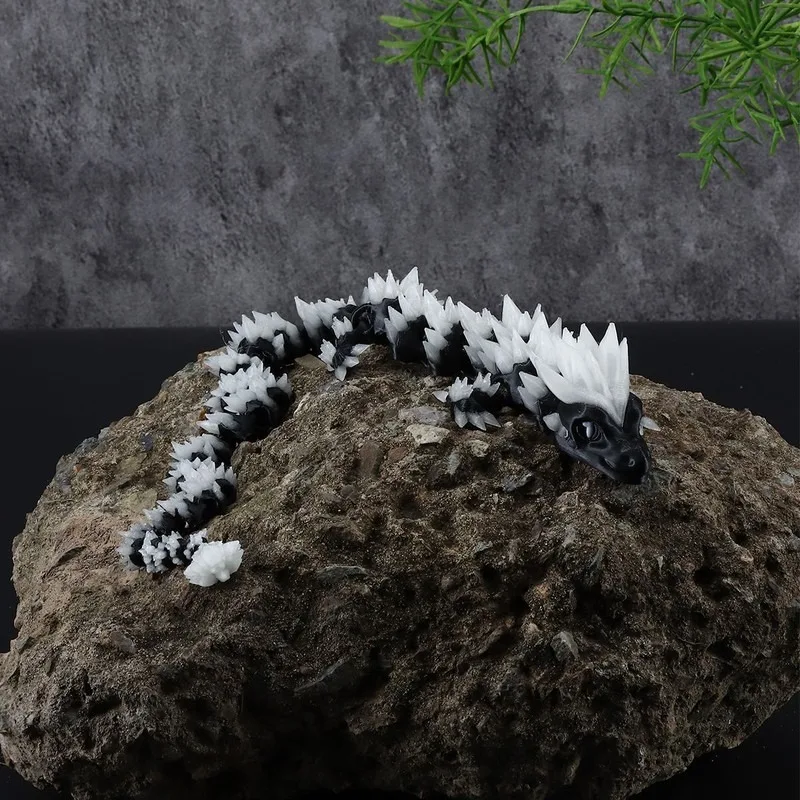 3D Printed Glowing Lizard Figurine Black White Crystal Stone Texture Reptile Decor Exquisite Desk Gift for Men