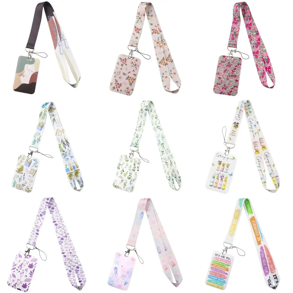 

Vintage Women Girls Flower ID Badge Holder Lanyards Neck Strap Door Card Case Hanging Rope Keychain Business Card Gift