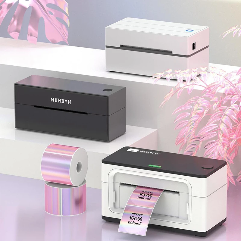 1roll geschikt voor MUNBYN 2" cirkel holografische thermische labelstickers roze zelfklevende regenboog glitter thermische printersticker