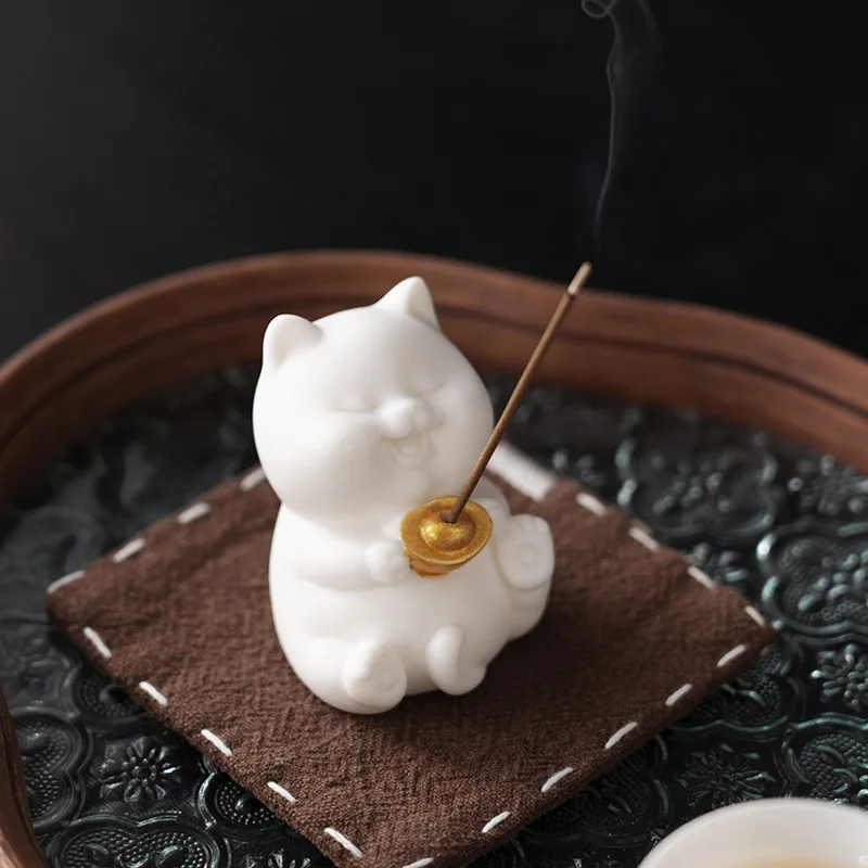 Chinese Style Minimalist Ceramic Cat Incense Burner Fragrant Aroma Tea Pets Tea Ceremony Accessories Cartoon Decorations