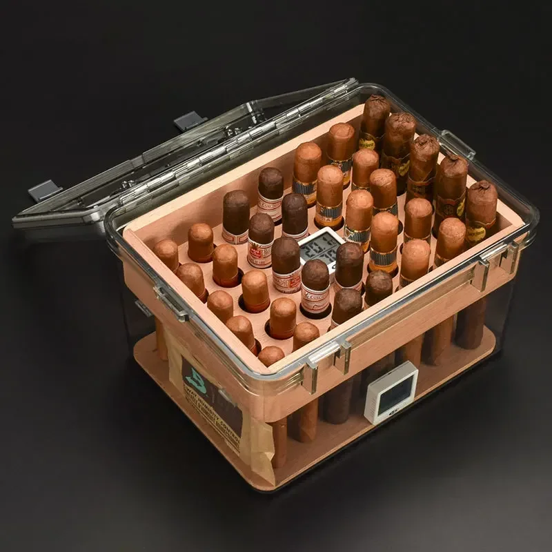 

Уплотнение хьюмидора для сигар, замок большой емкости, защита от влаги, акриловая сумка с увлажнителем, гигрометром, чехол для сигар