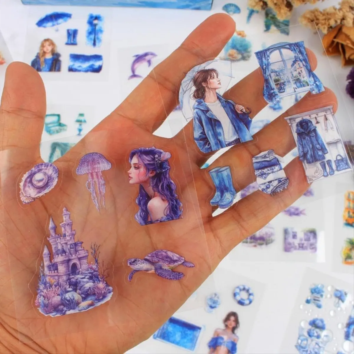 DT38 100 Sheet Summer Scrapbook Stickers for Scrapbooking Supplies, 100 Sheets Transparent PET Scenery Journal Stickers
