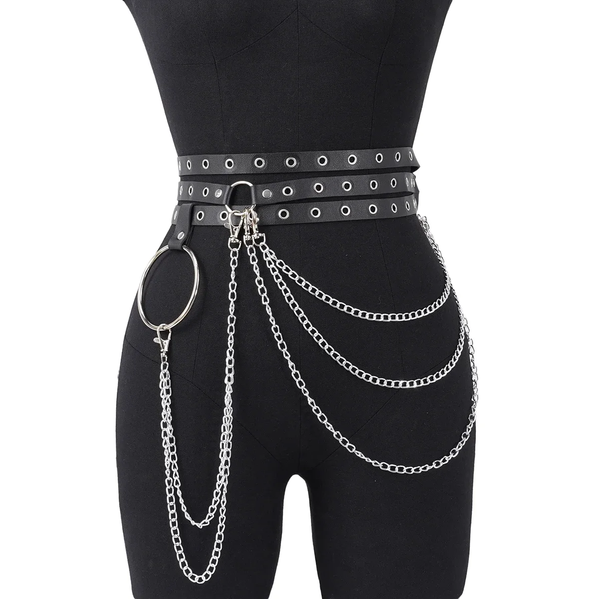 

Women Fashion Belts Punk Street Style Leg Chain Pu Leather Gothic Body Chain Harness multi-storey Waist Belt Clothing Accessorie