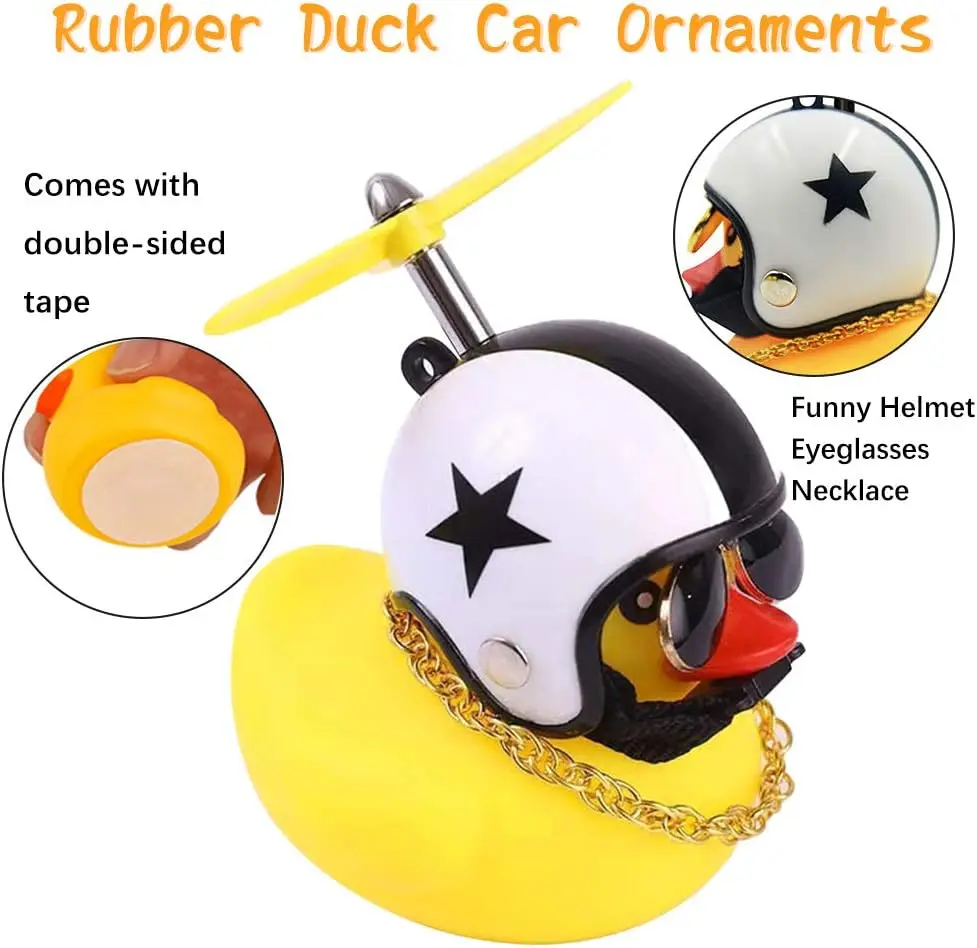 Motorcycle Accessories Cute Duck with Propeller Helmet Broken Wind Rubber Duck Toy Car Bicycle Small Yellow Duck Decor Ornaments