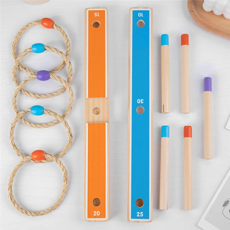 B49b-ring lance conjunto crianças ao ar livre jogando anel jogo 3-12 anos crianças jogos ao ar livre anel de madeira jogando jogar fita