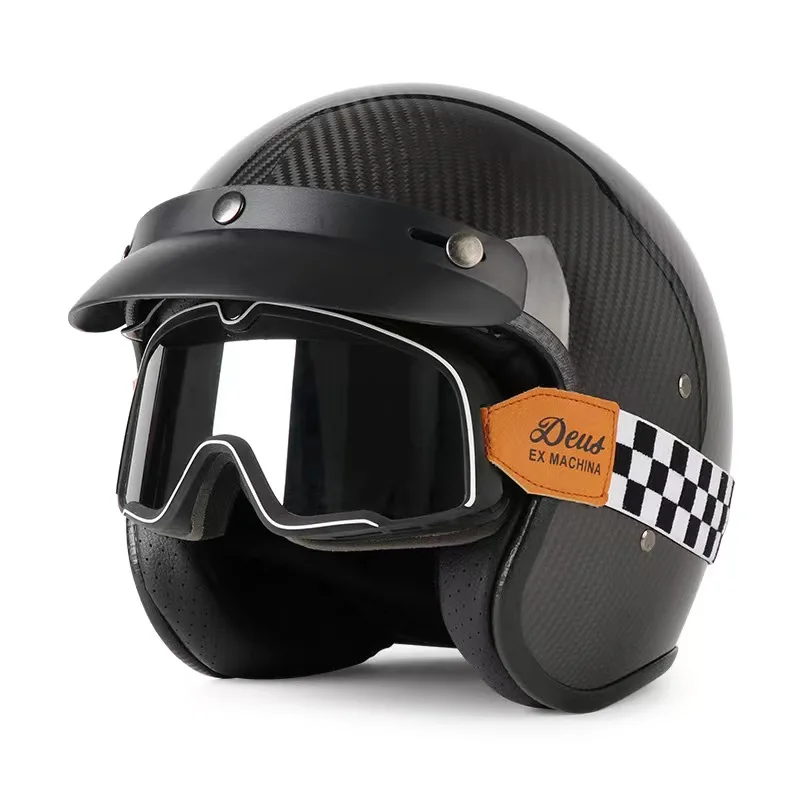 

Carbon fiber dual mirror 3C certified retro motorcycle helmet 3/4 helmet motorcycle safety helmet