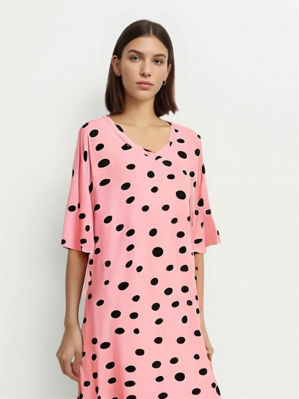 

Nightdress Mom Short Sleeve Cotton Homewear Women - Cartoon Print Sexy Dot Round Collar Sleepwear Big Size Fashion Home Casual