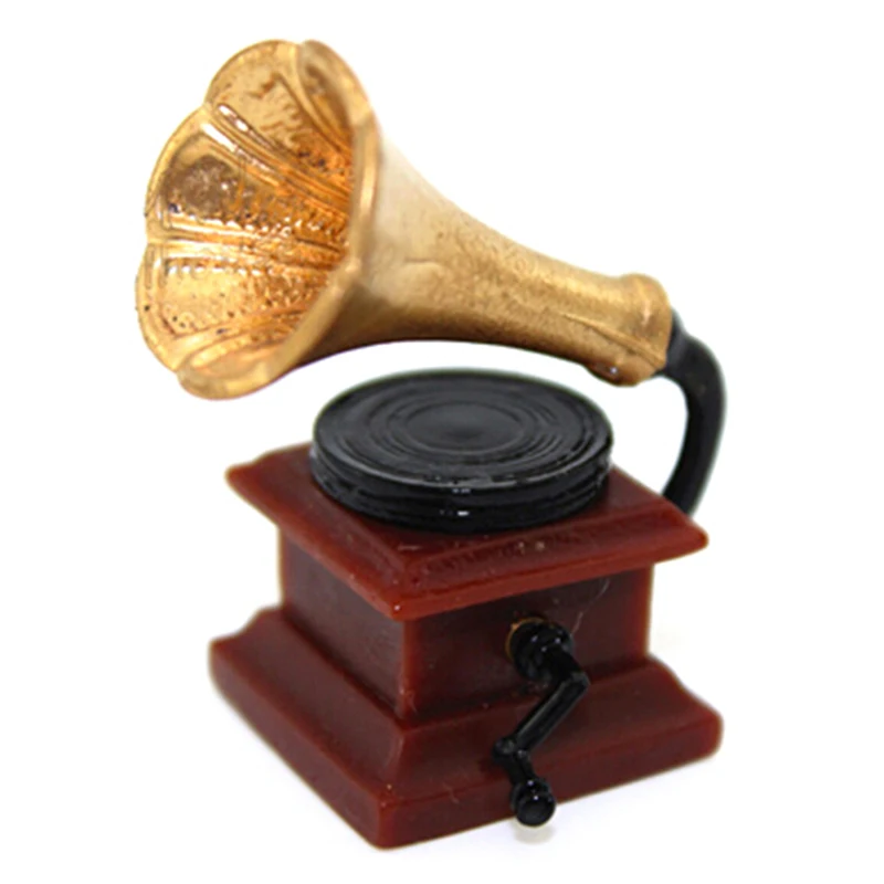 1:12 Furniture Mini Phonograph Accessories Retro Gramophone With Record Diy Miniature Doll House Dollhouse Miniature