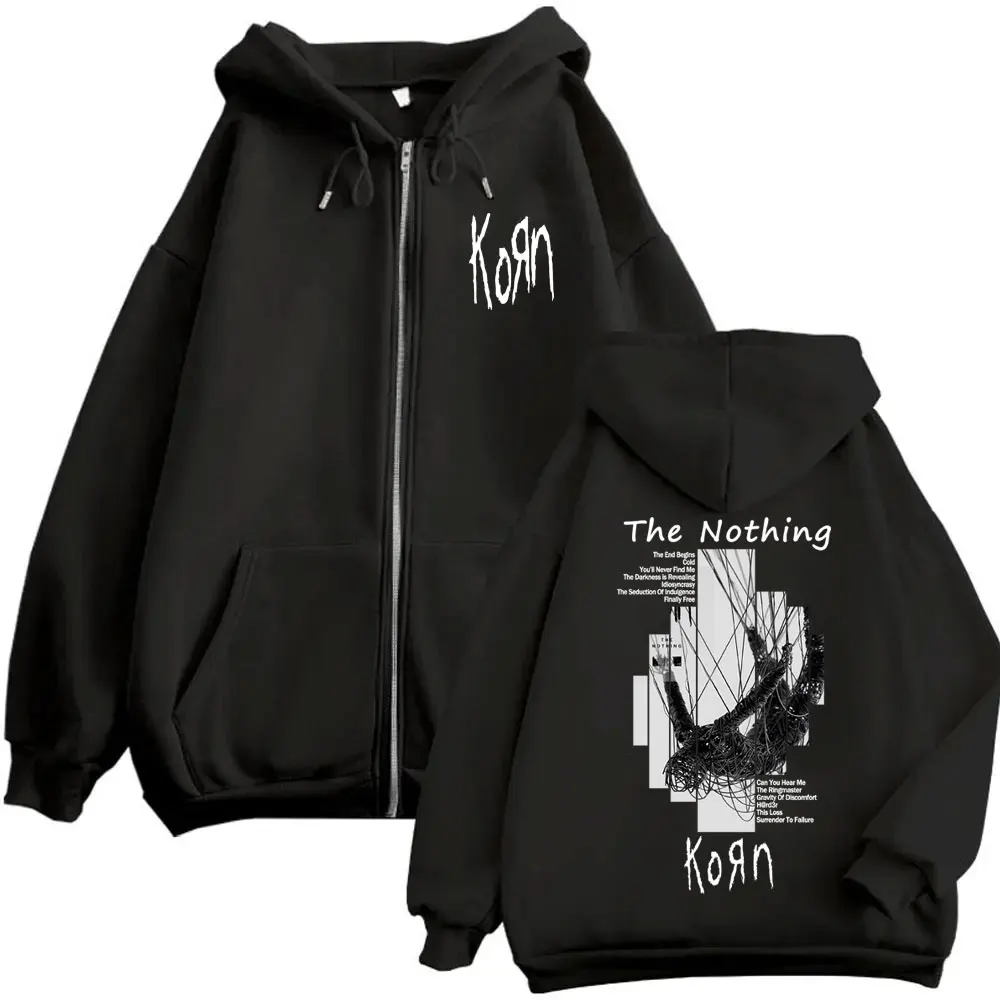 

Rock Band Korn The Nothing Album Graphic Zipper Hoodie Men Women Vintage Alternative Metal Oversized Zip Up Jacket Streetwear