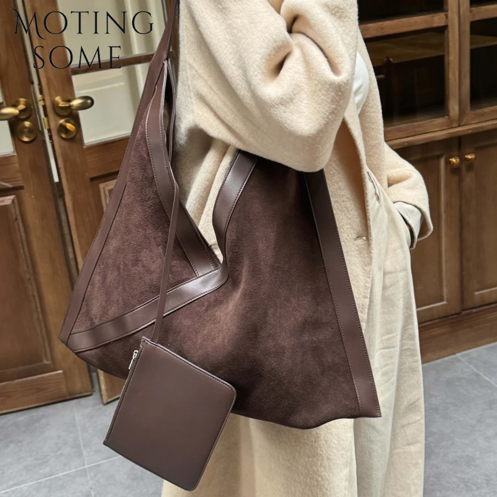

Motingsome Fashionable Suede Leather Oversized Tote Women Winter Bags Luxury Designer Bag Matte Cowhide Handbag and Purse 2025