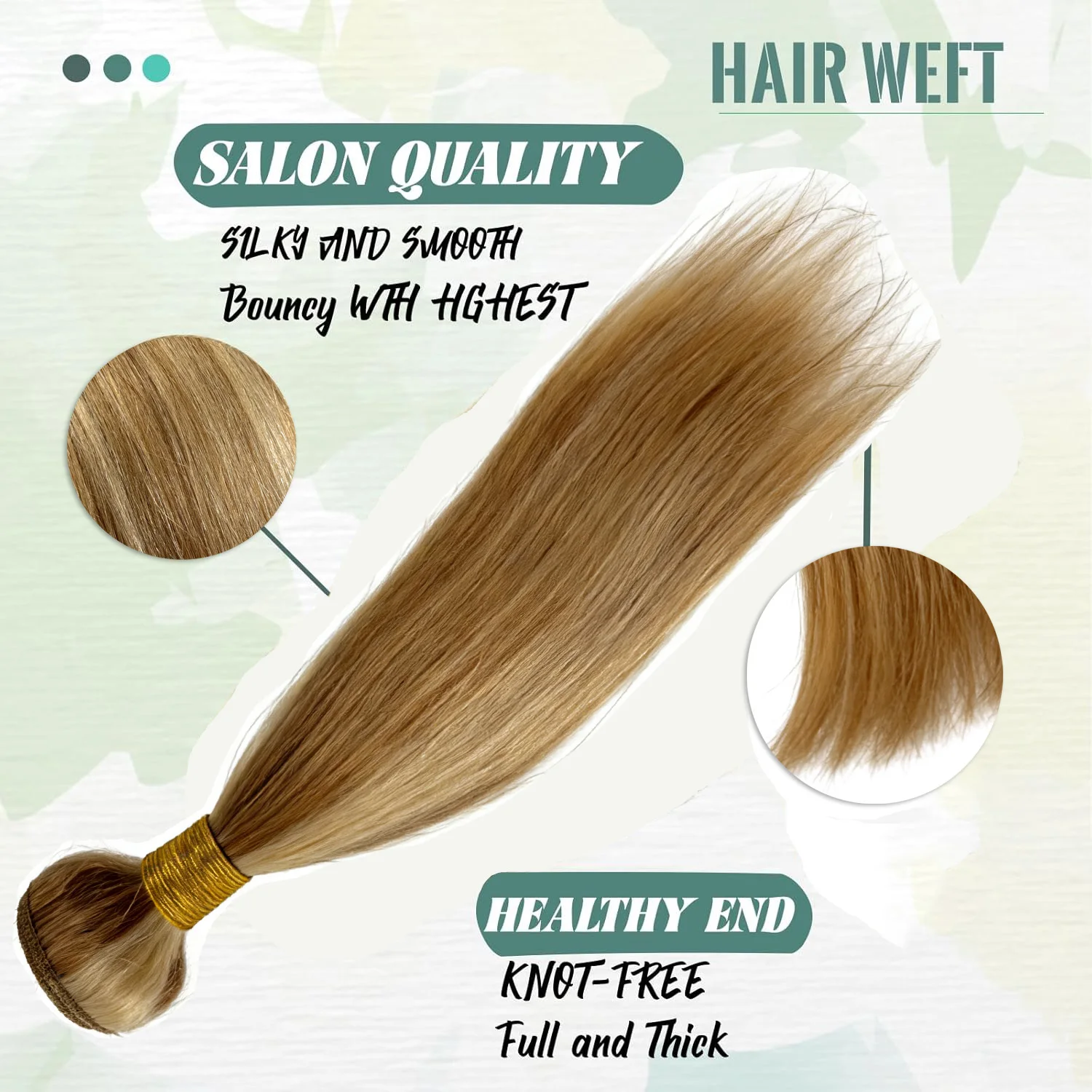 Sew in Hair Extensions 100% Human Hair Bundles, Blonde Highlight 12P613 Color Silky Straight Hair Thick Ends,Invisible Hairpiece
