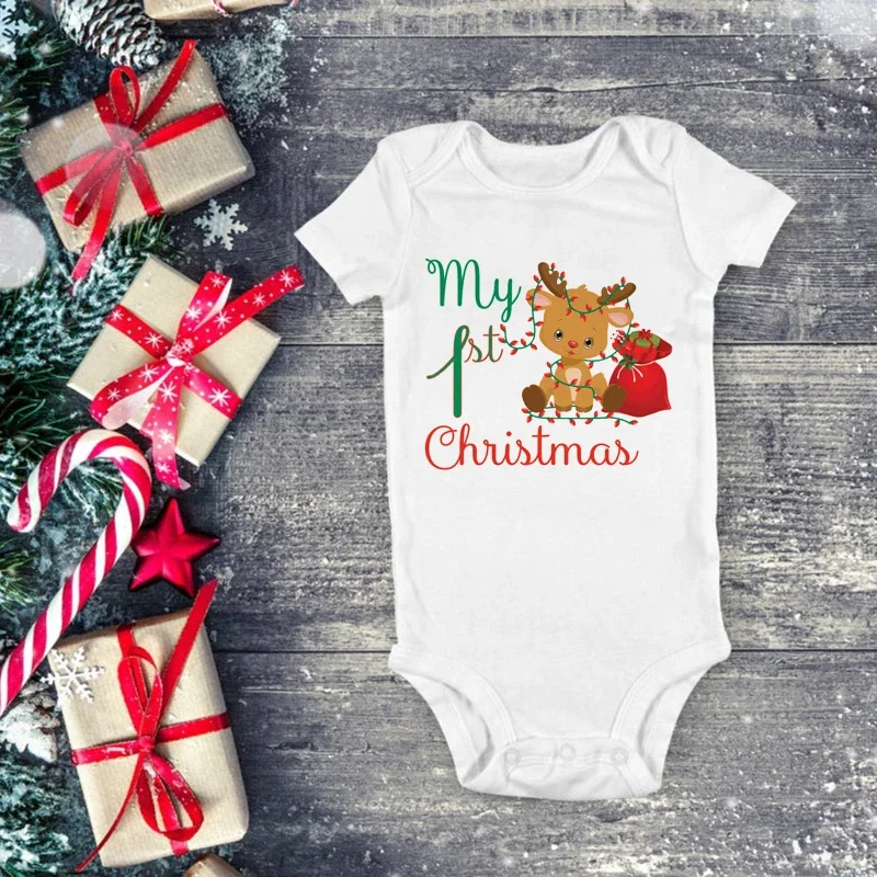 My 1st Christmas Baby Rompers Santa Baby Boys Girls Clothes Bodysuit Baby First Christmas Toddler Infant Rompers Bodysuit 0-24M