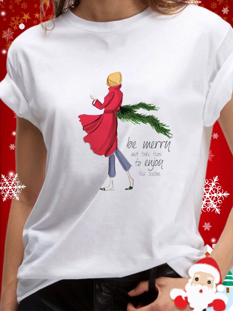 

Christmas Elk Print T-Shirts Autum 2022 Women T-Shirt For Women Christmas Style Tops for Christmas Print Shirt Custom Unisex