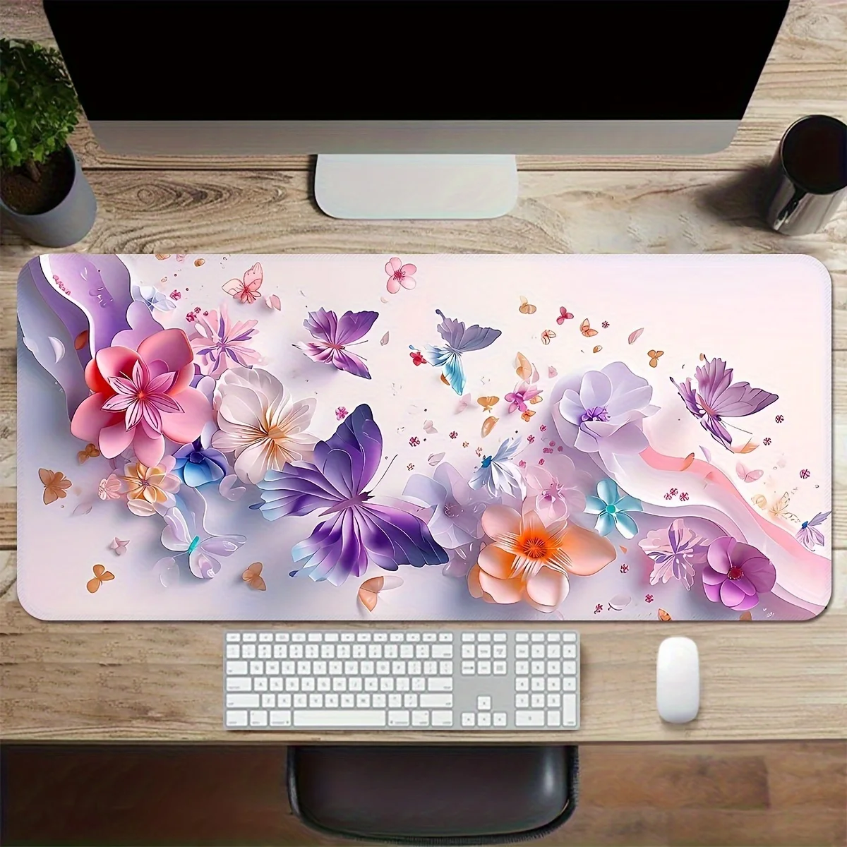 3D Butterfly Floral Oversized Gaming Mouse Pad Non-Slip Rubber Desk Mat for Computer