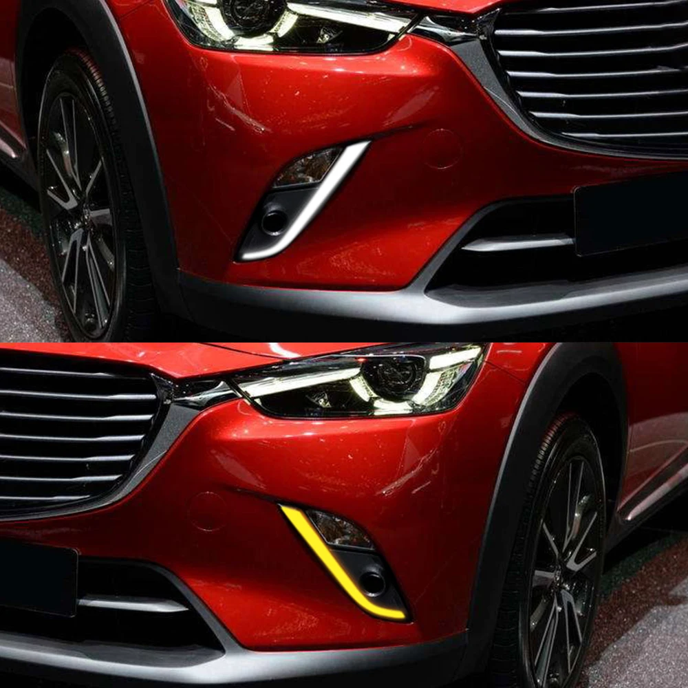 For Mazda CX-3 CX3 2015 2016 2017 2018 2019 2020 1Pair Car DRL LED Daytime Running Light with Yellow Turn Signal Function