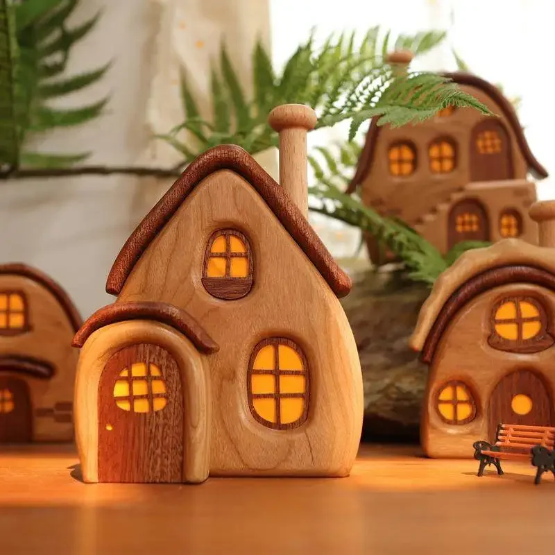 Creative Wooden House Micro Landscape Ornaments, Nordic Style Aesthetic Desk Room Decor, Cute Home Gift