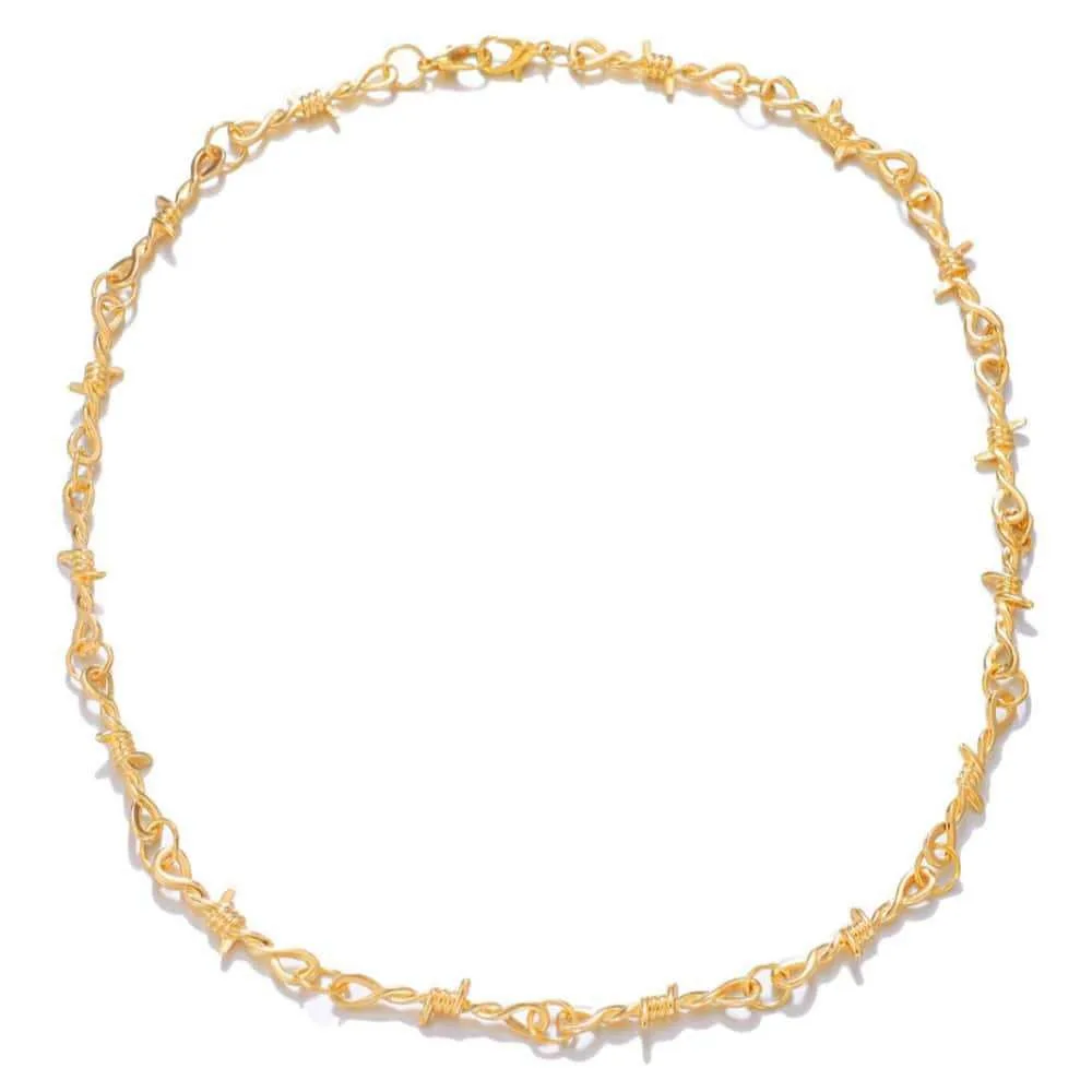Punk Gothic Gold Tone Barbed Wire Choker Necklace for Men Women Thorns Twist Chain Y2K Alt Hip Hop Streetwear Neck Jewelry Gift