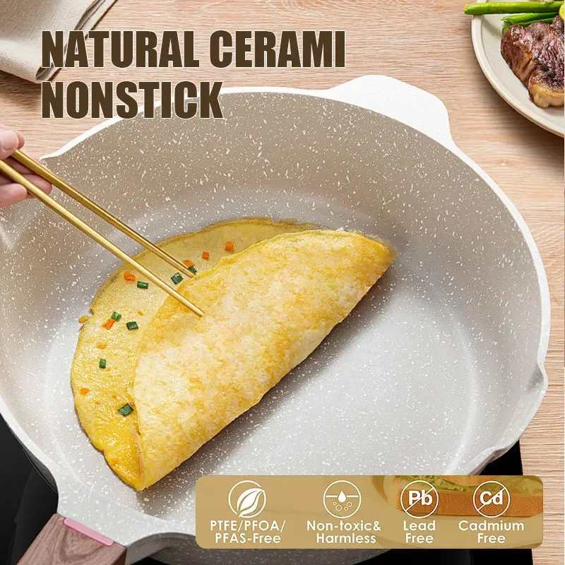 Multifunctional Nonstick Deep Frying Pan Skillet Saute Pan Healthy Medical Stone Cookware Chef's Cooking Pan Egg Pan Omelet Pans