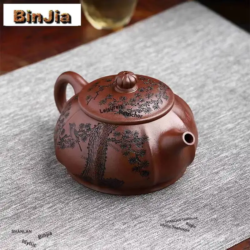 320ml Ancient Yixing Purple Clay Teapots Handmade Rib Pot Raw Ore Purple Mud Tea Infuser Kettle Zisha Tea Set Drinkware Gift