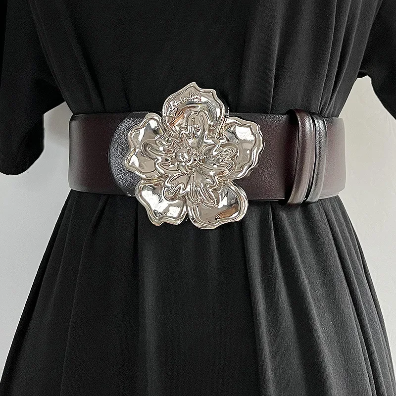 Luxury ladies wide belt elastic vintage buckle leather wide fashion wild pin buckle women\'s belt waist seal belt