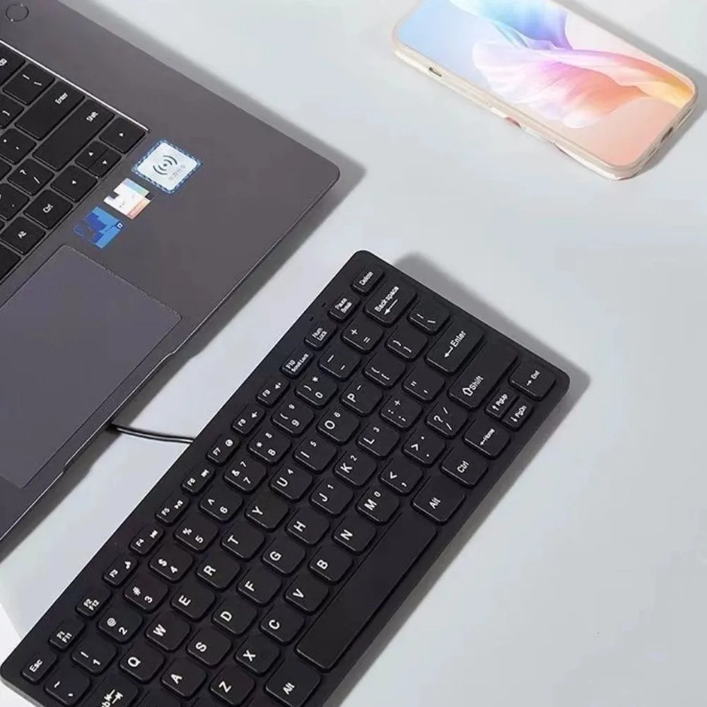 Plug Play USB Wired Keyboard Mute Slim Replaceable Keyboard Lightweight 78 Keys Keyboard Desktop Computer