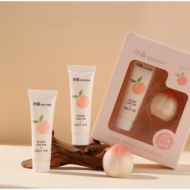 Moisturizing Lip Balm Hand Cream Set Peach Strawberry Nut Winter Defense Against Chapping Cracking Soothing Repair Fine Line