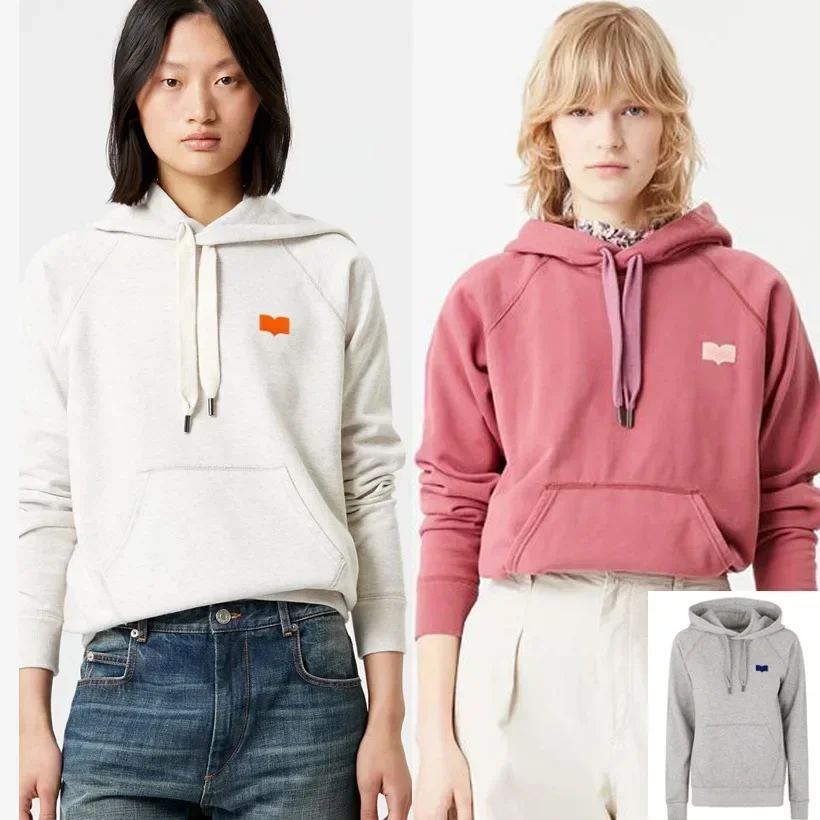 Outono e inverno novo clássico francês pequeno reunindo logotipo impressão com capuz solto algodão feminino manga longa hoodie