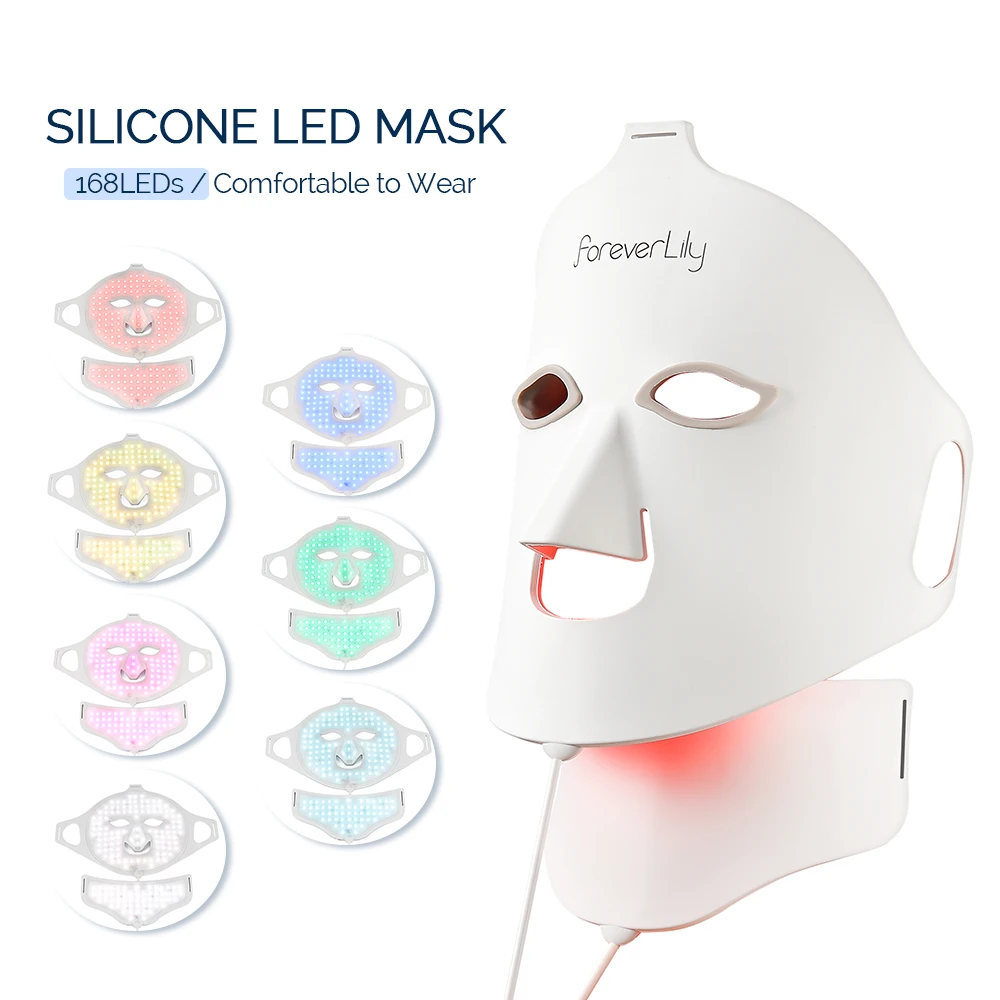 Foreverlily Face Neck Silicone LED Mask 7 Colors LED Light Photon Red Light Therapy 3D Flexible Facial Mask Anti-Ance Skin Care