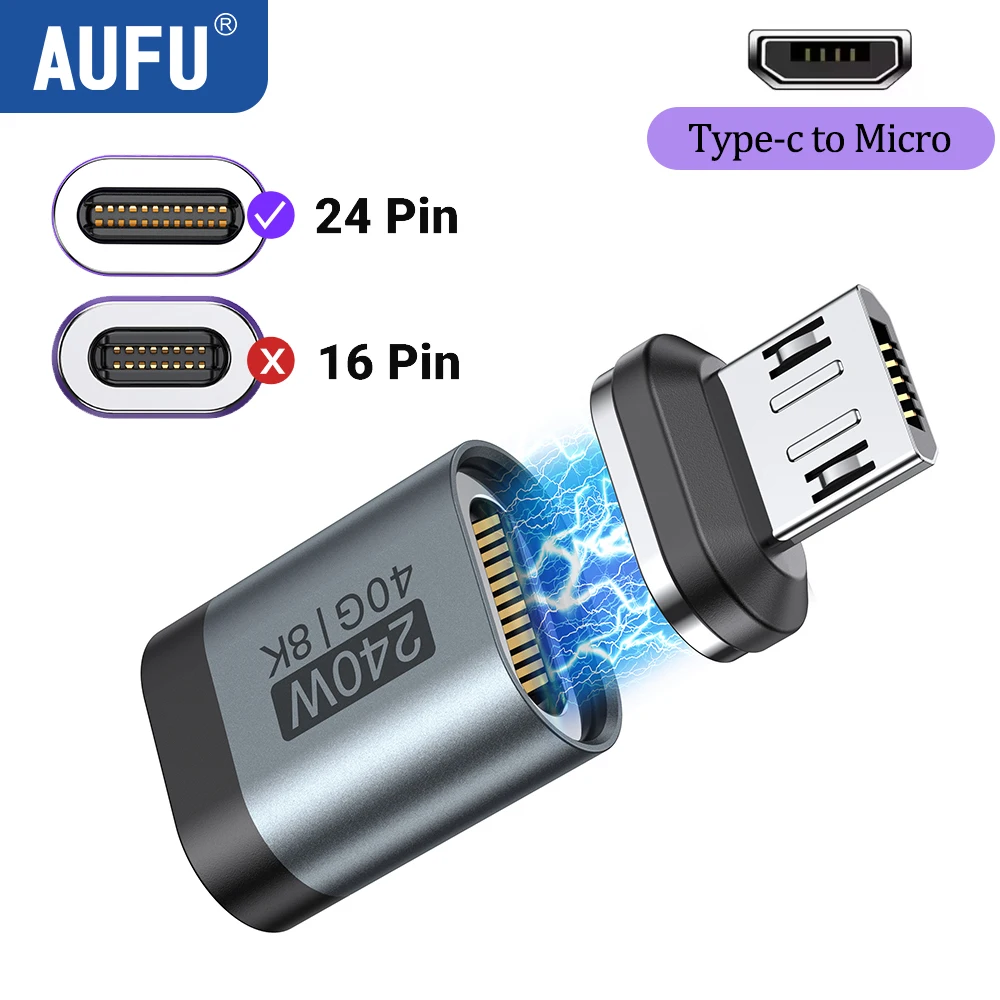 AUFU 240 W magnetischer USB-C-Adapter, schnelles Aufladen, Typ C auf USB-C-USB4-Anschluss, 40 Gbit/s, 8 K60 Hz, für Thunderbolt 4 3 iPhone 16 MacBook