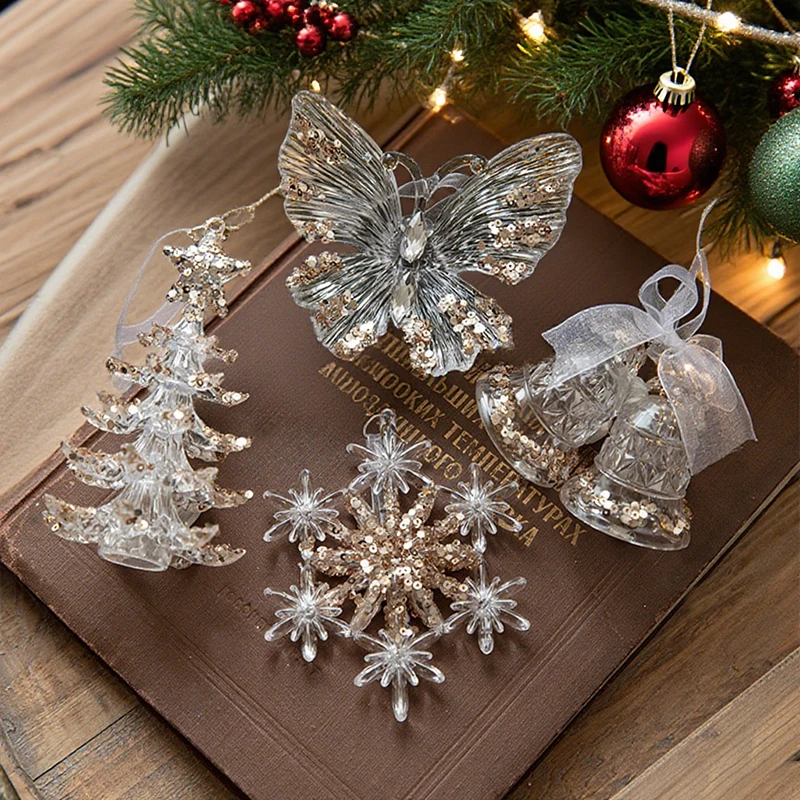 Christmas Supplies Tree Crystal Sequined Acrylic Pendants Transparent Snowflake Deer Xmas Tree Decoration New Year Home Decor