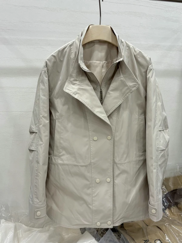 Casual Style Mid-Length Loose Women's Windbreaker Double-Row Button Drawstring Waist  Sensation Autumn Fashion Outerwear