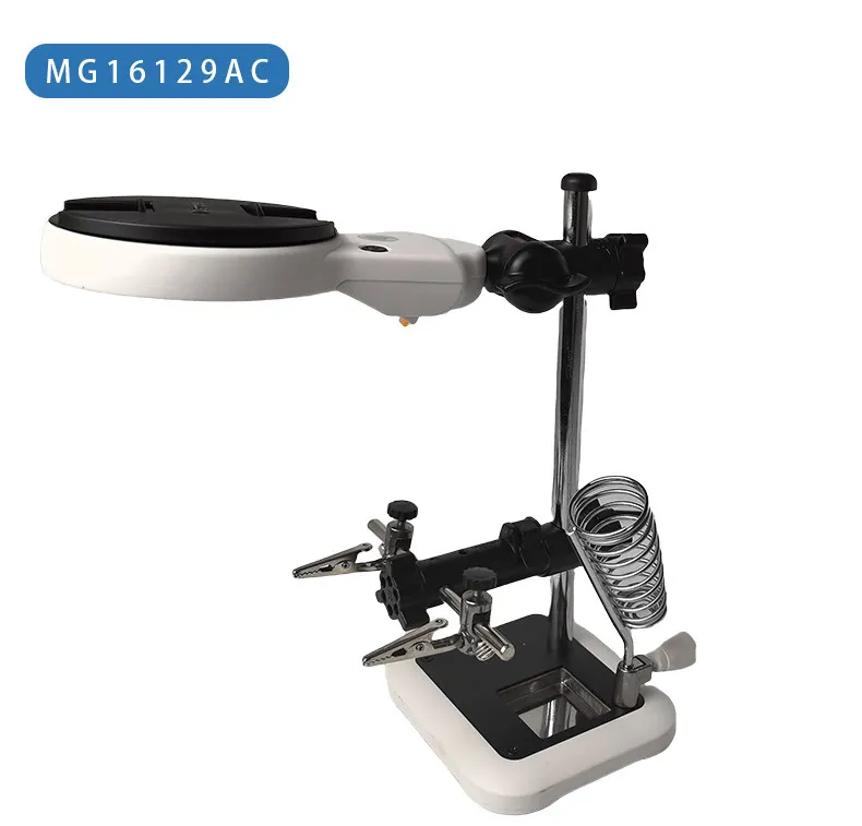 Desktop Welding Magnifying Glass with Lamp, Auxiliary Fixture with Soldering Iron Rack, Workbench Maintenance Lamp