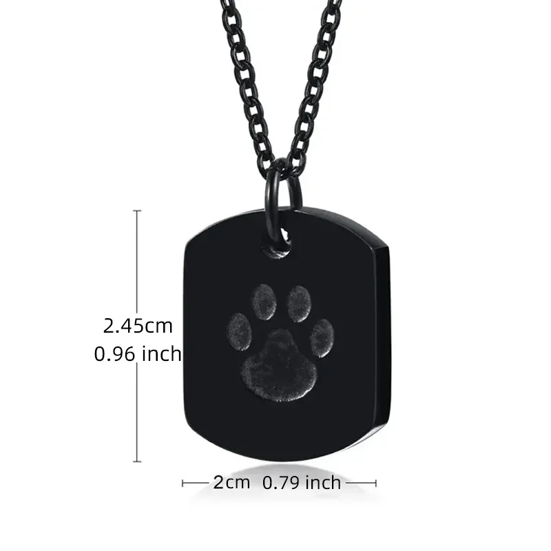 Cremation Jewelry Paw Print Urn Necklace for Ashes for Women Men Memorial Cat Dog Ashes Pendant Square Hang Tag Pendant