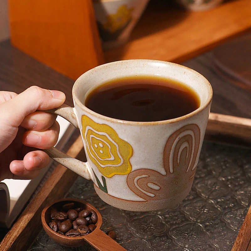 375ml Retro Ceramic Coffee Mug Milk Tea Cup Hand-painted Porcelain Mug Home Office Water Cup Cafe Drinking Cup Creative Gift Mug