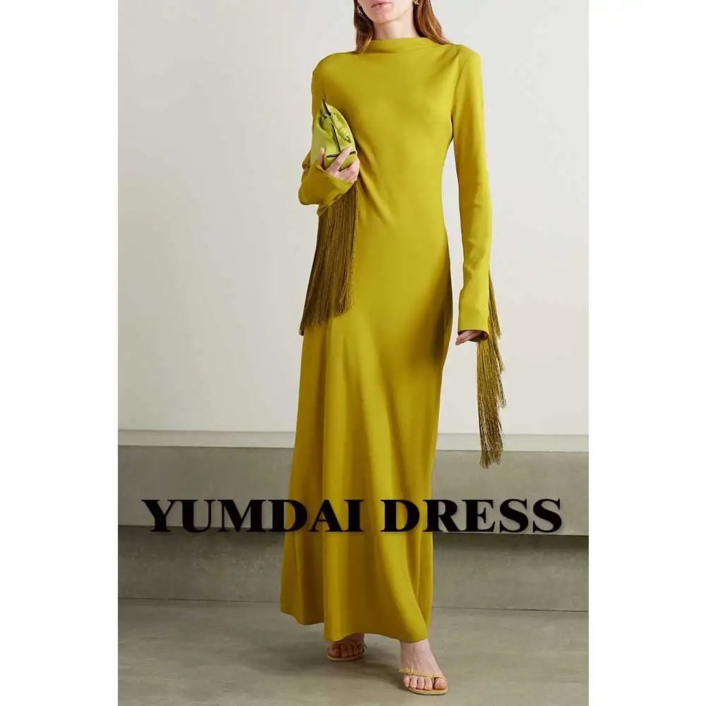 YUMDAI Elegant Yellow Flow Saudi Arabia Long Sleeve Evening Gown 2023 Ladies Formal PROM Dress Fall Special Occasion Mom Dress