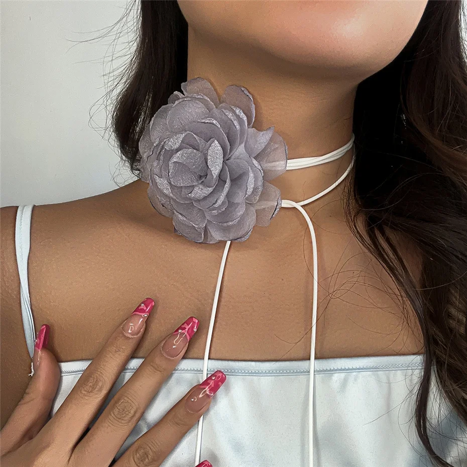 Übertriebene elegante große Rose Blume Schlüsselbein Kette Halskette für Frauen kpop sexy romantische verstellbare Seil Halsreif y2k Accessoires – Detail 7