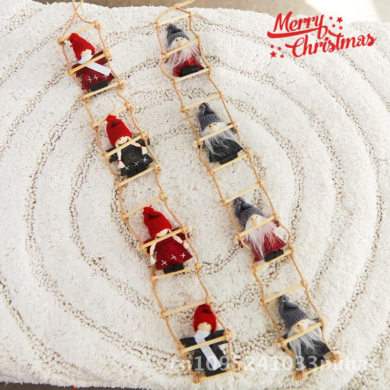 

Christmas Ladder Decorations with Old Man Doll Wool Felt Hanging Ornaments for Scene Layout European American Style Pendant