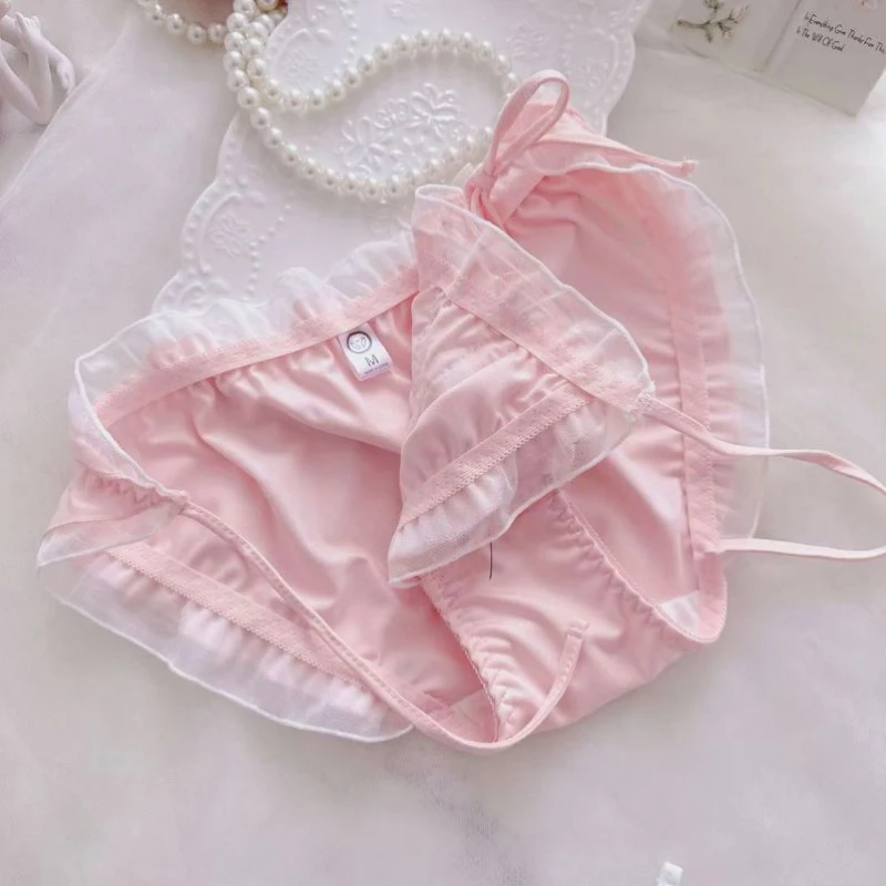 Women Cute Lovely Sweety Sexy Underwear Milk Silk Female Panties Bandage Breathable Elasticity Lace Princess Style Breifs