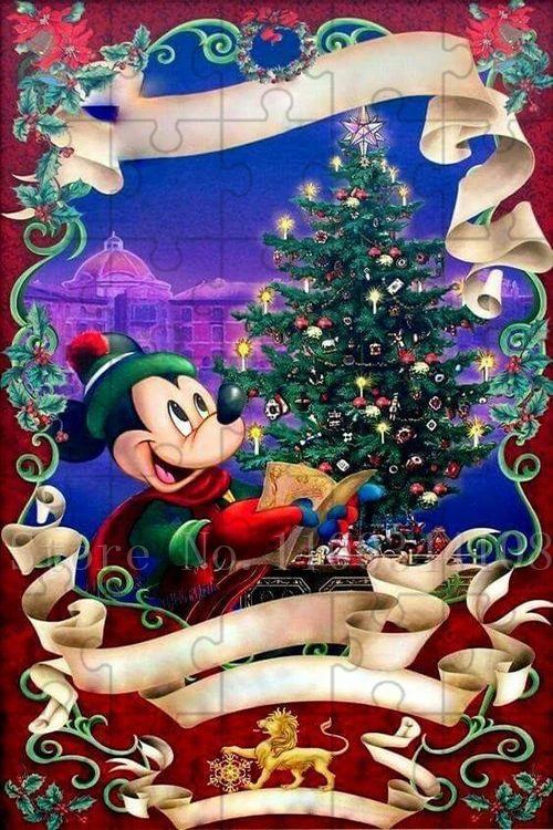 35 Pieces Disney Christmas Jigsaw Puzzles for Children Mickey Minnie Mouse Donald Duck Wooden Puzzles Kids Toys Christmas Gifts