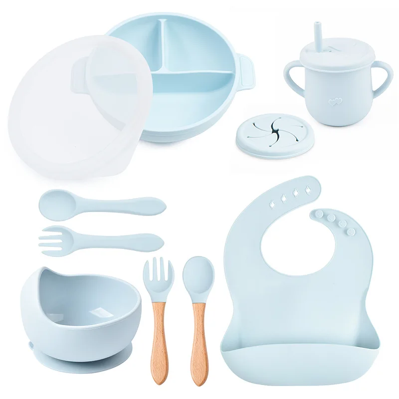 Baby Led Weaning Supplies Kit Silicone Baby Feeding Set Baby Stuff With Suction Bowl &  Plate Bib Spoon Fork Cup