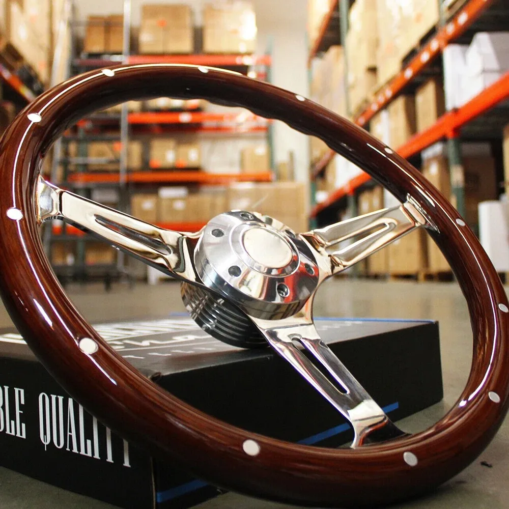 15 Inch 380mm Racing Wood Volante Classic Solid Wooden Vintage Wood Steering Wheel